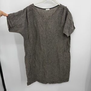 Evens 100% linen tunic dress round neck pleated short sleeves sz S